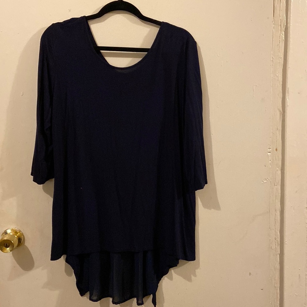 Pebble and Stone size XL long sleeved top with sheer back panel.